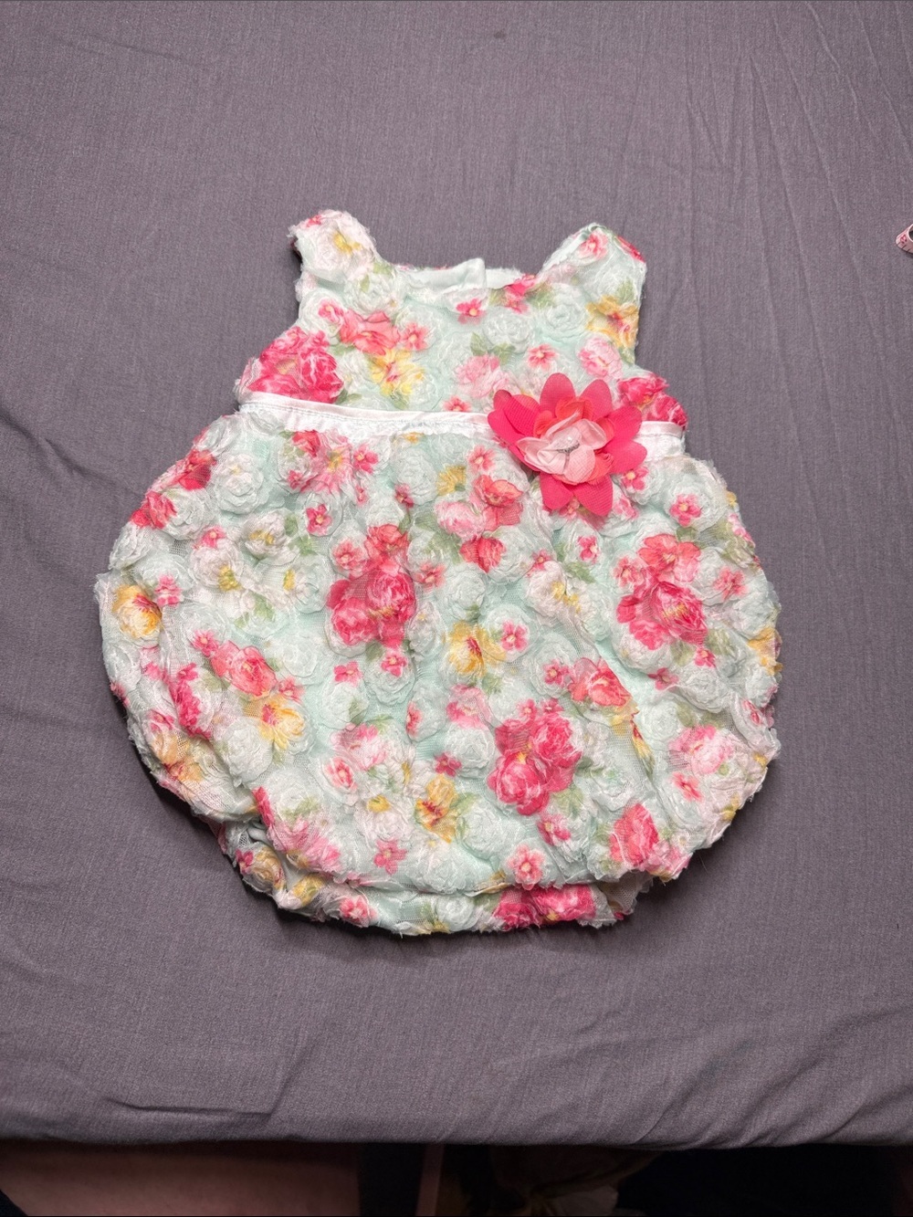 Floral Bubble Romper for Baby Girls - Mint & Pink